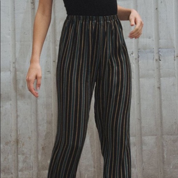 black, yellow, green stripped flowy Frankie pants - Picture 3 of 5
